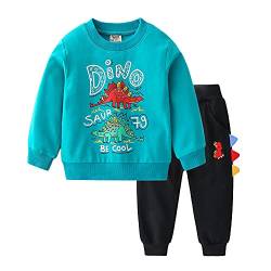 Volunboy Kleinkind Junge Dinosaurier Sweatshirt, Langarmshirt und Hosen 2tlg kleidung Set für 2-6 Jahre(Blau,5-6 Jahre,Größe 130) von Volunboy