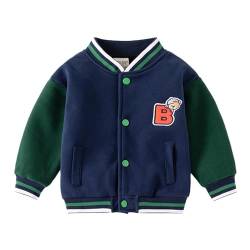 Volunboy Kleinkind Jungen Jacke Varsity Baseball, Unisex Schule Mantel Sportjacke Stehkragen Jacken(Grün,4-5 Jahre,Größe 120) von Volunboy