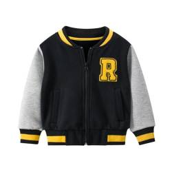 Volunboy Kleinkind Jungen Jacke Varsity Baseball, Unisex Schule Mantel Sportjacke Stehkragen Jacken(Schwarz,4-5 Jahre,Größe 110) von Volunboy