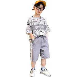 Volunboy Kleinkind Jungen Kurzarm T-Shirt + Kurze Hosen Set, Sommer Baumwolle Casual Tops Shorts 2-teiliges(6-7 Jahre,Größe 130,Weiße Buchstaben) von Volunboy