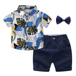 Volunboy Kleinkind Kurzarm Hemd + Kurze Hosen Set, Sommer Floral Button T-Shirt Shorts Outfit(3-4 Jahre,Blaue Wegerich,Größe 110) von Volunboy