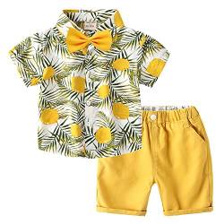 Volunboy Kleinkind Kurzarm Hemd + Kurze Hosen Set, Sommer Floral Button T-Shirt Shorts Outfit(5-6 Jahre,Gelbe Zitrone,Größe 130) von Volunboy