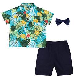 Volunboy Kleinkind Kurzarm Hemd + Kurze Hosen Set, Sommer Floral Button T-Shirt Shorts Outfit(5-6 Jahre,Grüne Ananas,Größe 130) von Volunboy