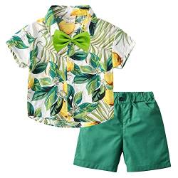 Volunboy Kleinkind Kurzarm Hemd + Kurze Hosen Set, Sommer Floral Button T-Shirt Shorts Outfit(5-6 Jahre,Grüne Zitrone,Größe 130) von Volunboy