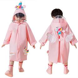 Volunboy Regen Poncho Kinder, Unisex Wasserdicht Regenmantel Jungen Atmungsaktiv Regenjacke Mädchen Regencape Regenbekleidung mit Kapuze(4-5 Jahre,Rosa,Größe L) von Volunboy