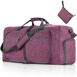 Vomgomfom 115L Reisetasche mit Schuhfach, Große Falttasche für Camping, Reisen, Fitness, Lila von Vomgomfom