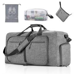 Vomgomfom 65L Faltbare Reisetasche, Große Sporttasche mit Extra Kulturbeutel und Schuhtasche, Unisex, Blau von Vomgomfom