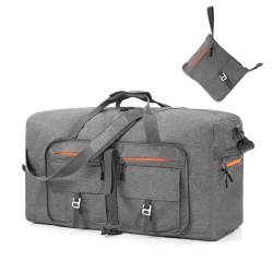 Vomgomfom 65L Faltbare Reisetasche, Große Sporttasche mit Schuhtasche, Unisex, Grau von Vomgomfom