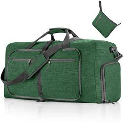 Vomgomfom 65L Reisetasche mit Schuhfach, Große Falttasche für Camping, Reisen, Fitness, Dunkelgrün von Vomgomfom