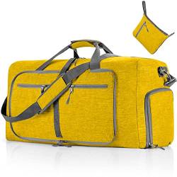 Vomgomfom 65L Reisetasche mit Schuhfach, Große Falttasche für Camping, Reisen, Fitness, Gelb von Vomgomfom