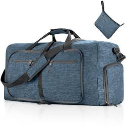 Vomgomfom Leichte Faltbare Reisetasche Groß 65L Sporttasche Damen Herren mit Schuhfach, Travel Duffle Bag Sport Tasche für Reisen Gym Urlaub Übernachtung (Blau) von Vomgomfom