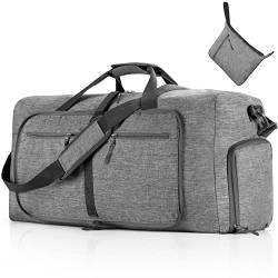 Vomgomfom Leichte Faltbare Reisetasche Groß 65L Sporttasche Damen Herren mit Schuhfach, Travel Duffle Bag Sport Tasche für Reisen Gym Urlaub Übernachtung (Grau) von Vomgomfom