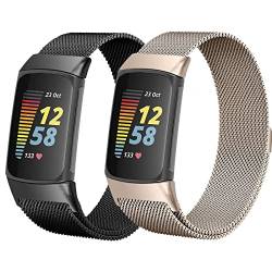 Vomulato Metallbänder, kompatibel mit Fitbit Charge 5, Damen und Herren, magnetisches, verstellbares Armband, Edelstahl-Ersatzarmband für Fitbit Charge Smartwatch (groß) von Vomulato