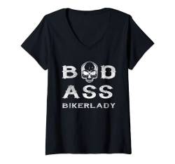 Damen Frauen Bad Ass Bikerlady MC Bikershirts Bikergirl T-Shirt mit V-Ausschnitt von Von Biker Für Biker Bikershirts