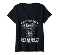 Damen La Familia Give Respect to get Respect Biker T-Shirt mit V-Ausschnitt von Von Biker Für Biker Bikershirts