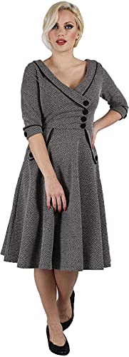 Voodoo Vixen Macie Herringbone Flared Dress Frauen Mittellanges Kleid grau L von Voodoo Vixen