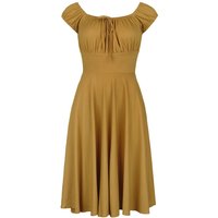 Voodoo Vixen - Rockabilly Kleid knielang - Gathered Neckline Flared Dress - XS bis 4XL - für Damen - Größe 3XL - gelb von Voodoo Vixen