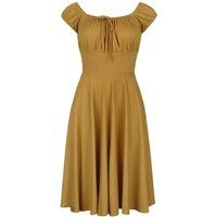 Voodoo Vixen - Rockabilly Kleid knielang - Gathered Neckline Flared Dress - XS bis 4XL - für Damen - Größe M - gelb von Voodoo Vixen