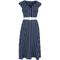 Voodoo Vixen - Rockabilly Kleid knielang - Stripe Wide Collar Midi Flare Dress - XS bis 4XL - für Damen - Größe XL - blau/weiß von Voodoo Vixen