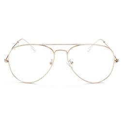 Blaulichtfilter Brille Metallgestell Ohne Stärke Brille Brillenfassung Klare Linse Brille Ohne Stärke mit Brillenetui Gold von Voolga