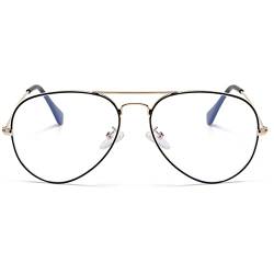 Blaulichtfilter Brille Metallgestell Ohne Stärke Brille Brillenfassung Klare Linse Brille Ohne Stärke mit Brillenetui Schwarzes Gold von Voolga