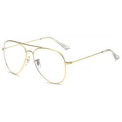 Blaulichtfilter Brille mit Großer Rahmen, Trendy Brille Ohne Stärke Damen und Herren, Fake Brille für Anti Blaulicht von Computer (Gold) von Voolga