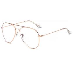 Blaulichtfilter Brille mit Großer Rahmen, Trendy Brille Ohne Stärke Damen und Herren, Fake Brille für Anti Blaulicht von Computer (Rose Gold) von Voolga