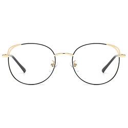 Blaulichtfilter Brille mit Katzenauge, Klassisch Metallrahmen Brille Ohne Stärke Damen und Herren, Fake Brille für Anti Blaulicht von Computer (Black Gold) von Voolga