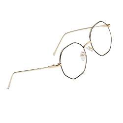 Klassische Retro Blaulichtfilter Brille, Polygon Brille Ohne Stärke Damen und Herren, Mode Fake Brille für Anti Blaulicht von Computer mit Metall Brille Beine (Black Gold) von Voolga