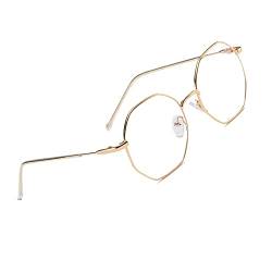 Klassische Retro Blaulichtfilter Brille, Polygon Brille Ohne Stärke Damen und Herren, Mode Fake Brille für Anti Blaulicht von Computer mit Metall Brille Beine (Gold) von Voolga