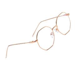 Klassische Retro Blaulichtfilter Brille, Polygon Brille Ohne Stärke Damen und Herren, Mode Fake Brille für Anti Blaulicht von Computer mit Metall Brille Beine (Rose Gold) von Voolga