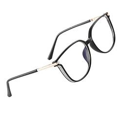 Voolga Blaulichtfilter Brille mit Frühlings Scharnieren, Angesagte Brille Ohne Stärke Damen und Herren, Fake Brille für Anti Blaulicht von Computer (Black) von Voolga