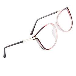 Voolga Blaulichtfilter Brille mit Frühlings Scharnieren, Angesagte Brille Ohne Stärke Damen und Herren, Fake Brille für Anti Blaulicht von Computer (Wine Red) von Voolga