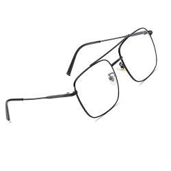 Voolga Blaulichtfilter Brille mit Großer Rahmen, Übergroß Rechteckig Brille Ohne Stärke Damen und Herren, Fake Brille für Anti Blaulicht von Computer, Metallrahmen mit Frühlings Scharnieren (Black) von Voolga