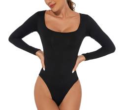 Voolga Body Damen Langarm Bodysuit Sexy Leotard Top mit Tanga Body Suit von Voolga