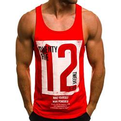 Voolga Herren Tank Top Sommer Ärmelloses Muskelshirt Workout Bodybuilding Fitness Trägershirt Rot M von Voolga