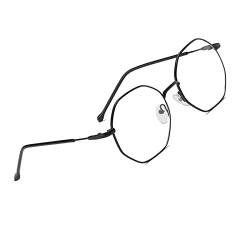 Voolga Klassische Retro Blaulichtfilter Brille, Polygon Brille Ohne Stärke Damen und Herren, Mode Fake Brille für Anti Blaulicht von Computer mit Metall Brille Beine (Black) von Voolga