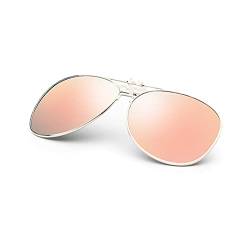 Voolga Polarisiert auf Clip Sonnenbrillen, Mode 180° Flip up Sonnenbrille für Verschreibung Großer Rahmen Myopie Sonnenbrille, Unsex für Herren und Damen Rosa von Voolga