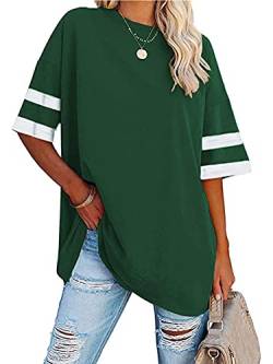 Voopptaw Damen Sommer Casual V Ausschnitt Gestreift Halbarm T Shirt Damen Bequem Oversized Baseball T-Shirts Tunika Tops, #2 Grün, X-Large von Voopptaw