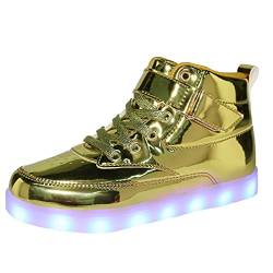 Voovix Unisex LED Schuhe Leuchtende Schuhe High Top für Damen Herren, Gold, 12 Women/9 Men von Voovix