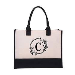 Letter Canvas Bag,Personalized Initial Canvas Beach Bag, A-Z Monogrammed Gift Tote Bag for Women (C,Circle) von Vopetroy