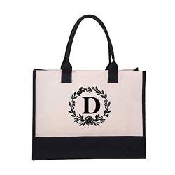 Letter Canvas Bag,Personalized Initial Canvas Beach Bag, A-Z Monogrammed Gift Tote Bag for Women (D,Flower) von Vopetroy