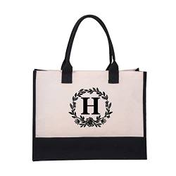 Letter Canvas Bag,Personalized Initial Canvas Beach Bag, A-Z Monogrammed Gift Tote Bag for Women (H,Flower) von Vopetroy