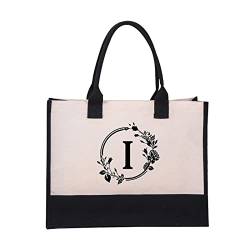 Letter Canvas Bag,Personalized Initial Canvas Beach Bag, A-Z Monogrammed Gift Tote Bag for Women (I,Circle) von Vopetroy