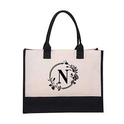 Letter Canvas Bag,Personalized Initial Canvas Beach Bag, A-Z Monogrammed Gift Tote Bag for Women (N,Circle) von Vopetroy