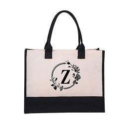 Letter Canvas Bag,Personalized Initial Canvas Beach Bag, A-Z Monogrammed Gift Tote Bag for Women (Z,Circle) von Vopetroy