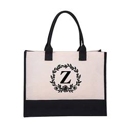 Letter Canvas Bag,Personalized Initial Canvas Beach Bag, A-Z Monogrammed Gift Tote Bag for Women (Z,Flower) von Vopetroy