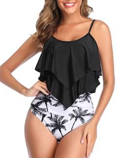 Voqeen Damen Bikini Set Rüschen High Waist Zweiteiliger Badeanzug Rüschen Bikinioberteil bedruckter Badehose von Voqeen