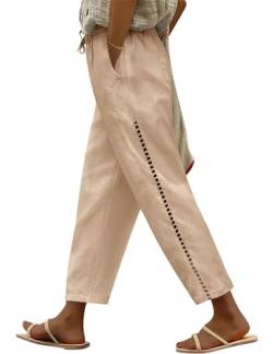 Voqeen Damen Leinenhosen mit hoher Taille Sommer Baggy 7/8 Leinen Baumwollhosen Gemütlich Gaze Lässige Leichtgewicht Hosen mit Taschen von Voqeen