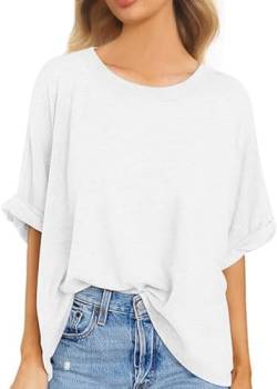 Voqeen Damen Oversize T Shirt Sommer Kurzärmeliges Rundhals Oberteil Locker Frauen Casual Lose Tops Elegant Tee Shirts Bluse von Voqeen